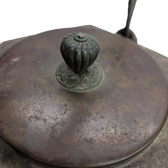 Japanese Cast Iron Teapot Copper Signed Hexagonal Antique Tetsubin CT407 - Picture 12 of 13